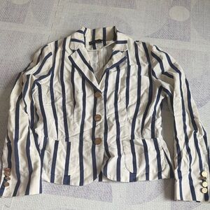 RALPH LAUStriped Navy and White Blazer Jacket - Women's Casual Tailored Coat